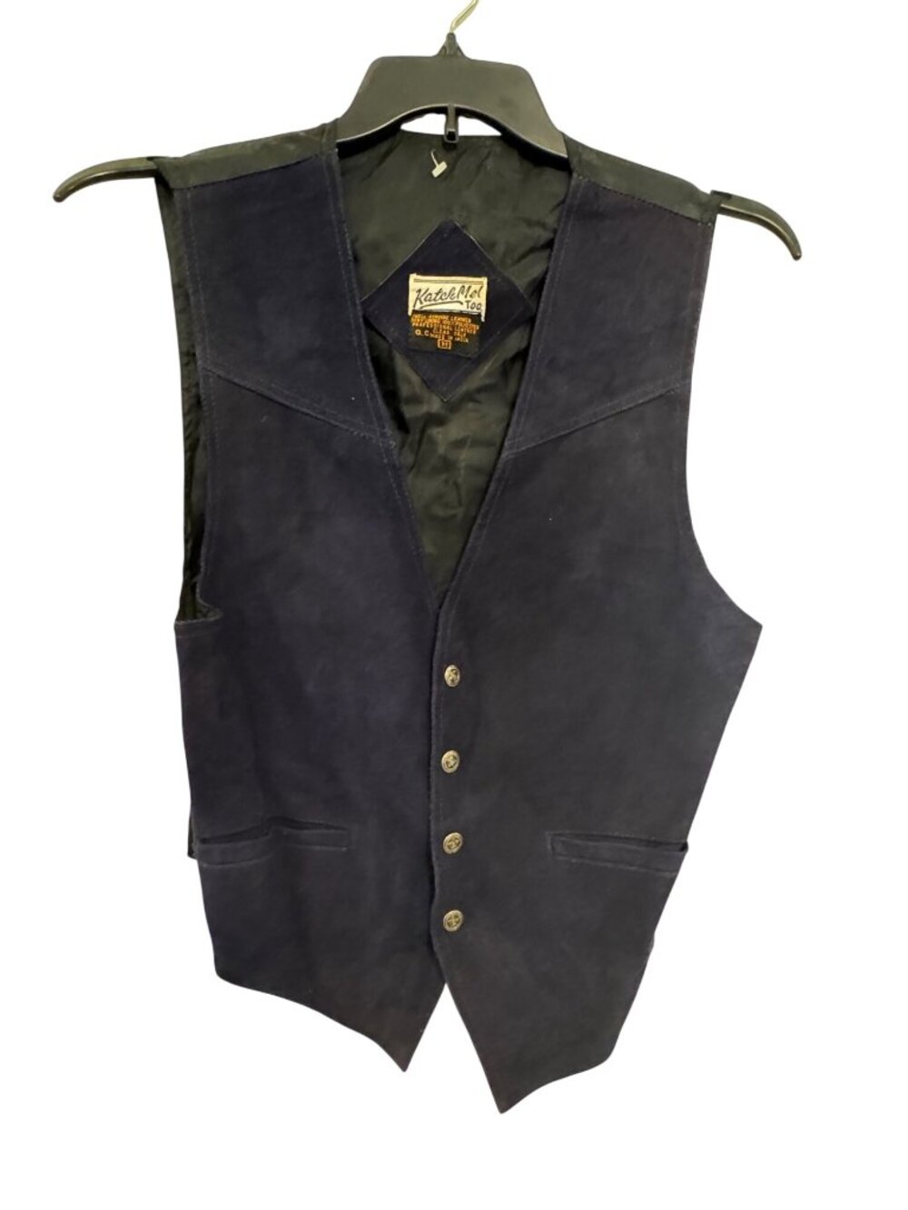 KatchMel Too Mens Black Genuine Leather Vest M Snap Button Front